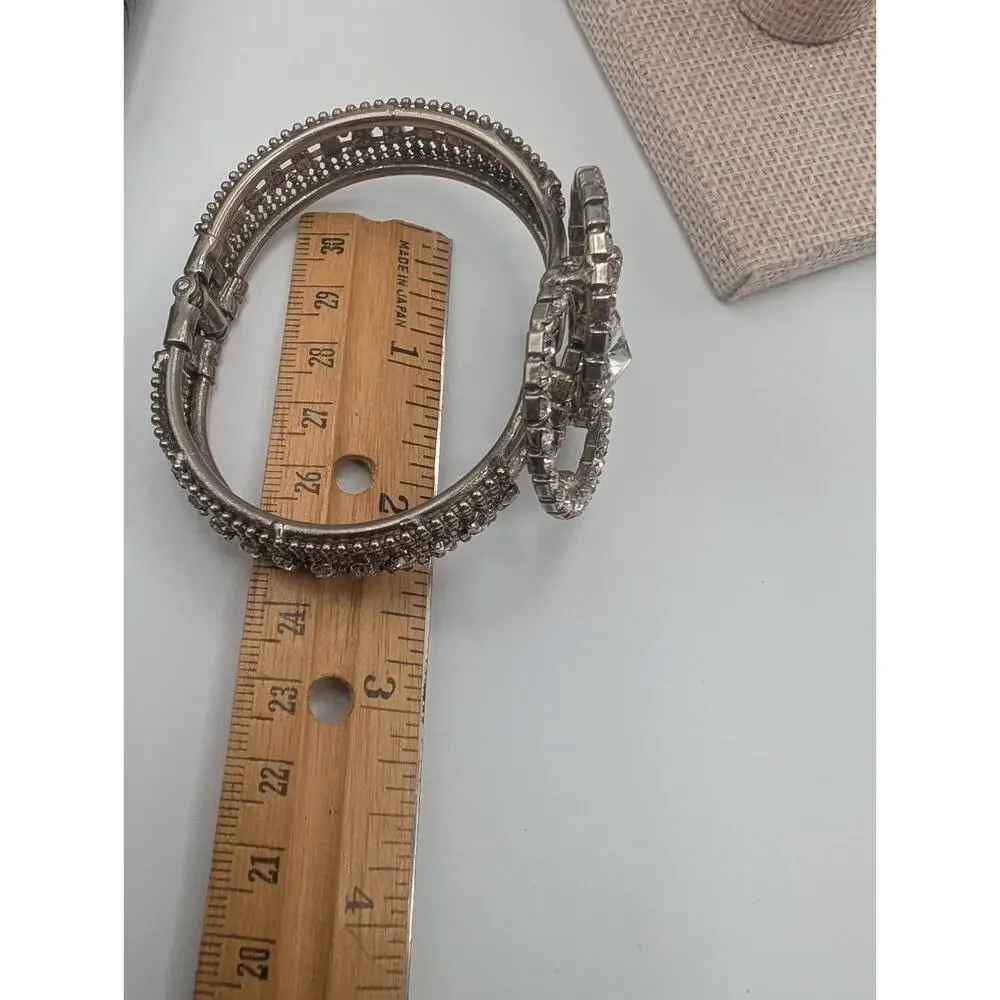 Ornate Silver Tone Crystal Rhinestone Bangle Bracelet Fashion Jewelry